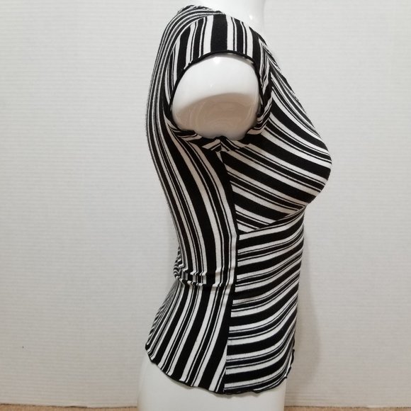 FANG top Small striped scalloped hems v-neck knit Y2K VINTAGE - Picture 4 of 13
